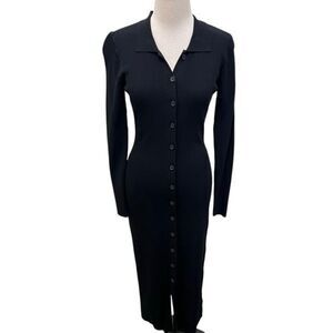 The Drop Women's Jaxon Button Down Ribbed Collared Sweater Dress Black Sz Small